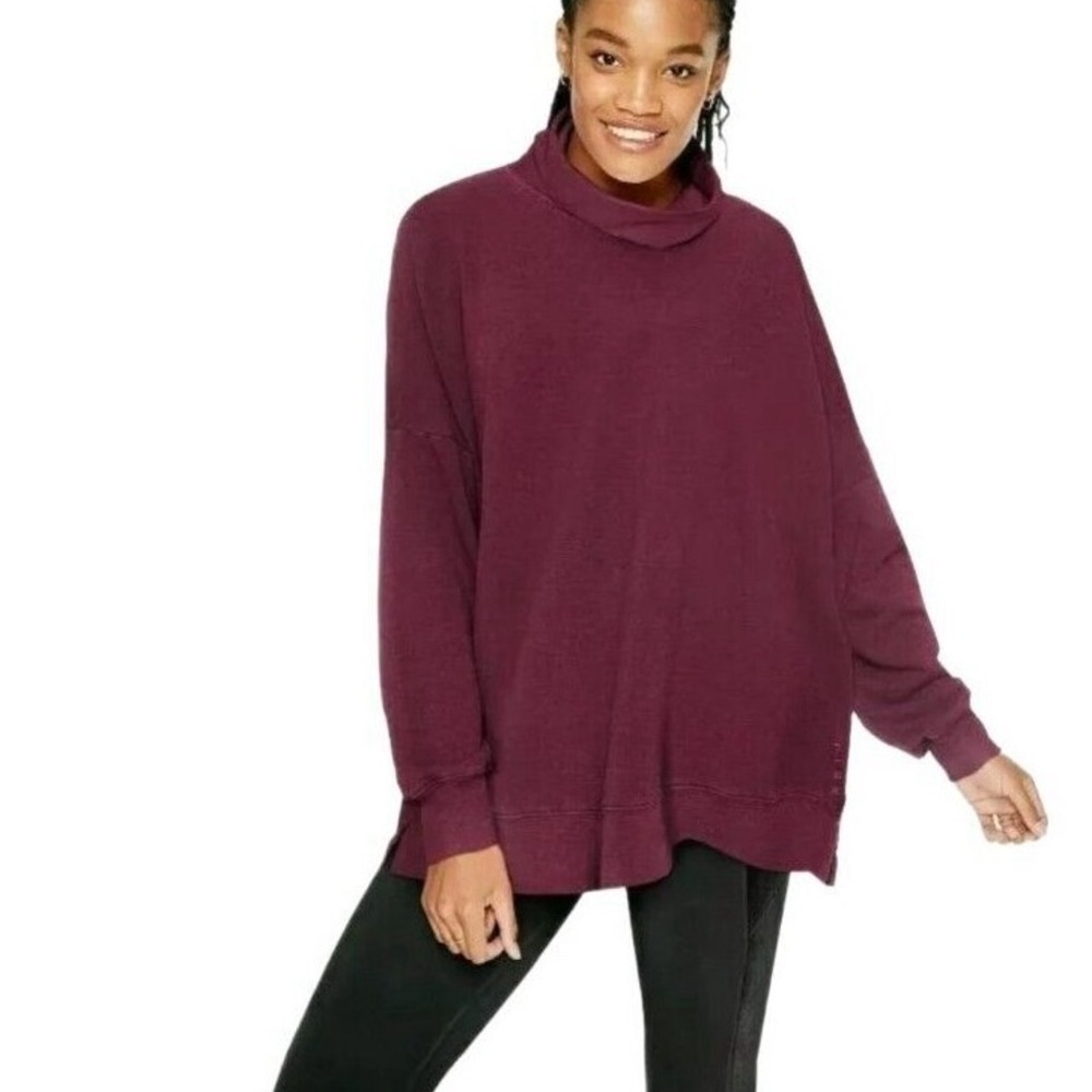 Victorias Secret PINK Turtleneck Oversized Tunic Sweatshirt Burgundy Maroon